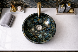 Labradorite Stone Vessel Sink Round Natural Gemstone Wash <b>Basin</b> Manufacturer Supplier Wholesale Export Bathroom <b>Basin</b> - Product Image 5