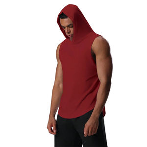 Sudadera sin mangas con capucha para hombre, fabricada en fábrica, 100% algodón, para entrenamiento, con bolsillo, tipo tank top. - Product Image 6