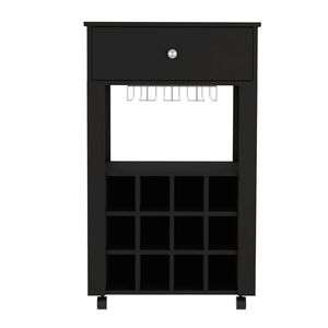 Carrello Bar Nero da 99 cm con 12 Portabottiglie, Ripiano Centrale e 1 Portabicchieri - Mobile Contenitore Portabottiglie per Cucina e Soggiorno - Product Image 3