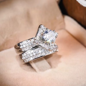 ZAWO HOUSE Rose Gold Plated <b>925</b> <b>Silver</b> Moissanite Engagement <b>Ring</b> Round Brilliant Cut VVS1 Pave Setting Women - Product Image 6