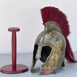 Casco de Troya Medieval Hecho a Mano en Acero Suave con Soporte, Acabado Antiguo, Armadura de Caballero Guerrero para Recreación Histórica, Disfraces de Carnaval y Halloween - Product Image 3