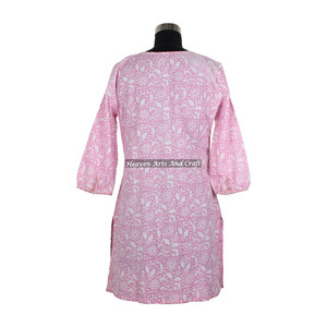 Best Design Dress Manufacturing in India Wear Sexy Dress <b>for</b> <b>Ladies</b> DHB006 Hand Block Printed Cotton Kurtis <b>Indian</b> Handmade - Product Image 2
