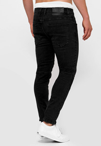 Jean en denim coupe slim à jambe droite, taille mi-haute, en coton, style décontracté pour homme, style automne, haute qualité, délavage foncé - Product Image 3