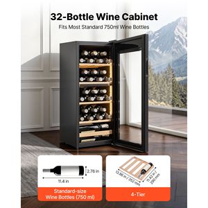 Enfriador de Vino de Doble Zona Independiente para 32 Botellas, Refrigerador con Temperatura Ajustable de 41-65F, Mini Bodega con Puerta de Vidrio - Product Image 2