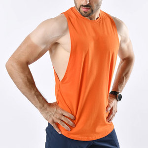 Camiseta sin mangas con aberturas laterales, color personalizado, dobladillo curvo, ropa de verano, ajuste muscular, sin costuras, estilo vintage, streetwear, secado rápido - Product Image 1