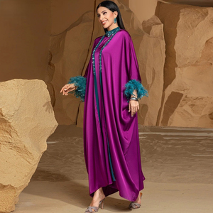 Elegant Purple Muslim <b>Abaya</b> Women Round Neck Long Sleeve Midi Plus Size Sequined Regular Hem Middle East Style <b>Prayer</b> - Product Image 3
