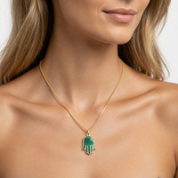 QIKU Großhandel Hamsa Hand Emaille Perlmutt Türkis Halskette Boho Mehrlagiger Schmuck für Mädchen zum Fabrikpreis