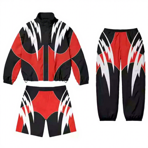 Vêtements de loisirs vintage coupe-vent unis en polyester/nylon, ensemble de survêtement imperméable avec veste et pantalon évasé à empiècements surdimensionnés, unisexe - Product Image 1