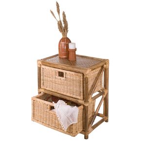 Wholesale Handwoven Rattan <b>Bedside</b> Table Two Drawer Nightstand Natural <b>Storage</b> Cabinet for Bedroom Vietnam OEM ODM - Product Image 2