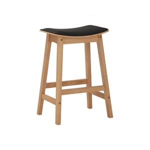 Minimalist Nordic Style Solid Wood Bar <b>Stool</b> Padded Black Faux <b>Leather</b> Seat Natural Oak Finish High <b>Stool</b> for Cafe Kitchen Bar - Product Image 1