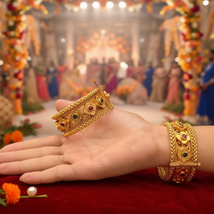 Floral Pearl & Diamond Bezel Set Kada Bangles for Wedding Engagement - Product Image 3