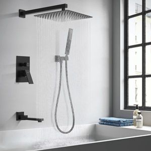 Matte Black Male NPT 12 Inch <b>Shower</b> <b>System</b> Rain <b>Shower</b> Head Handheld <b>Shower</b> Spray Wall Mount Faucet-Bath Hardware Set - Product Image 4