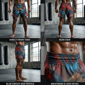 Shorts de boxe MMA en polyester respirant avec impression de logo personnalisé, durables et à séchage rapide pour l'entraînement en salle et les équipes sportives - Product Image 6