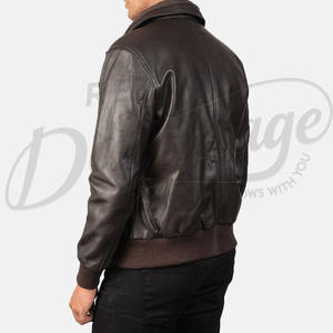 Chaqueta Bomber de Cuero Marrón Personalizada para Hombre, Corte Ajustado, con Cierre, Chaqueta de Cuero Genuino al por Mayor, Ropa Deportiva Casual - Product Image 3