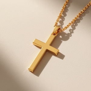 Collier pendentif croix contemporain en or blanc PT950, minimaliste, foi chrétienne, bijoux élégants et luxueux - Product Image 5