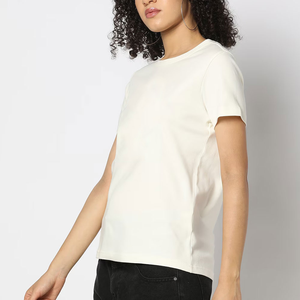 Camiseta Básica Lisa de Algodón de Alta Calidad y Precio Económico para Mujer, Corte Ajustado, Cuello Redondo, Informal, Personalizable con Serigrafía - Product Image 3