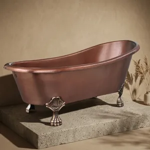 Handmade Copper <b>Bathtub</b> with Four Legs Antique Vintage Freestanding Copper Bath Tub - Product Image 5