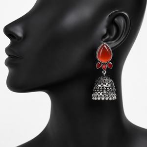 Factory Wholesale Oxidized <b>Silver</b> Jhumka <b>Earrings</b> for Women Pear Shape Monalisa Stone Ethnic Indian <b>Dangle</b> <b>Earrings</b> - Product Image 1