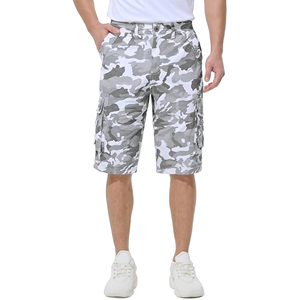 Shorts Bermuda Homme en Velours Côtelé Uni 100% Polyester Respirant Taille Mi-Haute Braguette Zippée Style Décontracté avec Poches - Product Image 1