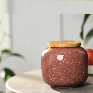 Tarro de Almacenamiento para Cocina con Acabado Glaseado Moteado y Tapa de Bambú, Acabado Liso, Organizador Moderno para Encimera, Elegante Contenedor para Despensa - Product Image 1