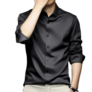 Vente en gros à prix réduit de chemises décontractées en satin de soie avec logo personnalisé chemises en satin streetwear à manches longues et col boutonné en polyester - Product Image 1