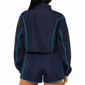 Conjunto de Chaqueta Corta y Pantalones Cortos de Nylon 100% Hecho a Medida con Cremallera de Cierre Parcial para Mujer, Venta al por Mayor, con Ribetes Completos, Ligero - Product Image 3