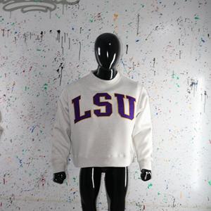 Sudadera LSU ASH GREY con cuello alto, 100% PURPLE, con apliques bordados, cuello ancho, hilos finos. - Product Image 6