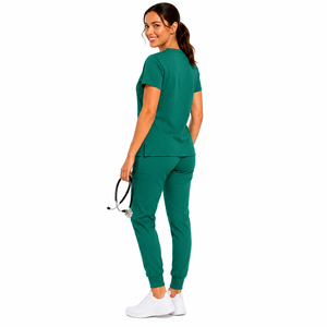 Wholesale Women Scrub <b>Set</b> Elastic Stretch V-Neck Short Sleeve Top Cargo Jogger Pants Hospital Work Attire Women Scrub <b>Set</b> - Product Image 6