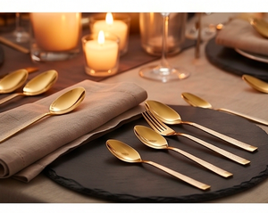Ensemble de couverts dorés élégants en métal, cuillères finition miroir, compatibles lave-vaisselle, pour les occasions de mariage et l'usage domestique - Product Image 3