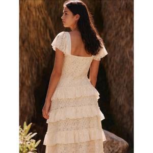 Vestido Maxi Bohemio Casual de Algodón Bordado con Manga Regular, Cuello en V, Corte Acampanado, Largo hasta el Suelo, Ecológico, Transpirable y con Cintura Natural - Product Image 2