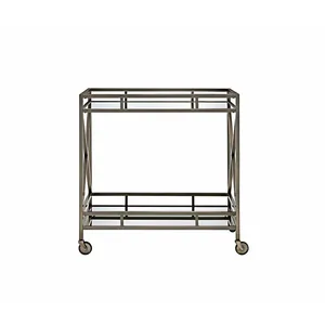 Chariot de bar moderne en métal avec étagères en verre, design rectangulaire minimaliste pour la maison, la cuisine et les fêtes - Product Image 6