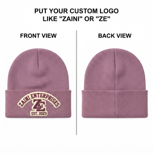 <b>Men</b> <b>Beanie</b> Cap Premium 200 GSM Acrylic Knit Warm Ribbed Cuff Solid Mauve Custom Chenille Embroidered Logo Everyday Winter <b>Hat</b> - Product Image 1