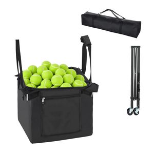 Panier à balles de tennis en aluminium léger, pliable, chariot pour pickleball avec ramassage facile, capacité de 120 balles - Product Image 1