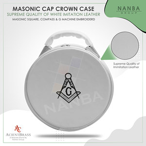 Estuche para Gorra Masónica, Bolsa de Transporte Suave de PU Blanca con Bordado de Compás y Escuadra, Sin Correa - Product Image 3