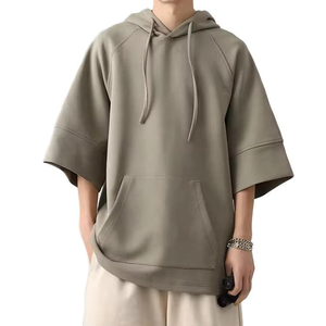 New Style Casual <b>Mens</b> Solid 100% Cotton <b>Short</b> <b>Sleeve</b> Oversized Summer Terry <b>Hoodies</b> & Sweatshirts - Product Image 4