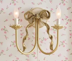 Vintage Aluminum Wall Candle Sconces Double Arm Taper Holders with <b>Ribbon</b> Bow Tassel Design Handmade Christmas & <b>Easter</b> Decor - Product Image 1