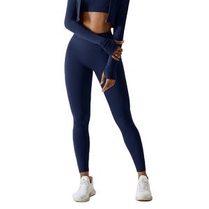 Women Solid Color Yoga Set High Waist Full Sleeve <b>Zipper</b> Crop <b>Top</b> Seamless Spandex Polyester Breathable Activewear 3-Piece - Product Image 6