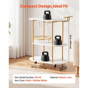 Carrito de Bar Rodante Moderno de 3 Niveles, Carrito de Bebidas Móvil con Ruedas, Estación de Servicio de Cocina de Metal y Madera - Product Image 2