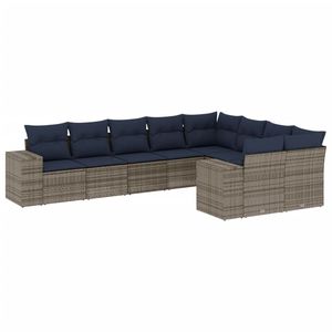 Ensemble de canapé de jardin en polyrotin gris Pe Rattour 9 pièces avec coussins, mobilier d'extérieur au design contemporain - Product Image 4