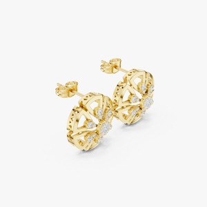 Pendientes de Oro Amarillo de 9K con Diamantes Cultivados en Laboratorio de 0.516CT, Diseño de Racimo Floral, Corte Brillante Redondo, Joyería Fina al por Mayor - Product Image 4