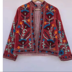 Elegant Handmade Suzani Velvet Jacket Embroidered Bohemian Ethnic <b>Coat</b> Festival Party Designer Outerwear - Product Image 1