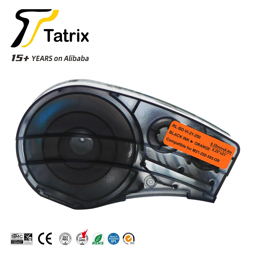 ブレイディビニールラベルテープ用Tatrix互換M21-250-595-OR BMP21PLUS/LABラベルプリンターテープ用ブレイディ用ブラックオンオレンジ
