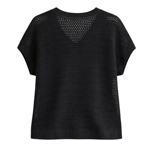 Haut en tricot pour femme à col en V et manches courtes, respirant, texturé, décontracté, coupe ample, pull à manches chauve-souris pour l'été - Product Image 6