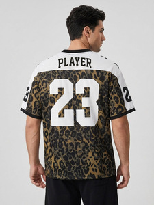 Maillot de football américain col en V pour hommes, imprimé léopard, vêtements de sport, tee-shirt en maille à épaules étoilées, uniforme hip-hop personnalisé, fournisseur en gros - Product Image 2