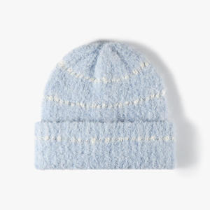 Red Knitted Beanie <b>Hat</b> with White Striped Pattern Unisex Adult Winter <b>Hat</b> Casual Style Handmade Acrylic <b>Warm</b> Cap 56-58CM - Product Image 2