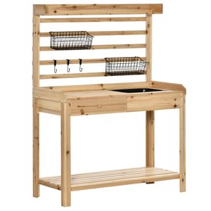 Tavolo da Lavoro per Giardinaggio con Setaccio in Metallo, Ganci e Lavello, Stile Naturale - Product Image 1