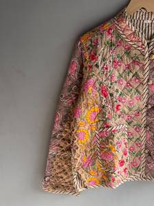 <b>Quilted</b> Cotton <b>Jacket</b> Women Floral <b>Pattern</b> Mandarin Collar Full Sleeve Autumn Regular Length Patch Pocket GIFT FOR HER - Product Image 2
