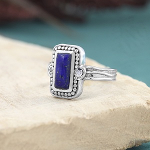 925 Sterling Silver Rectangle <b>Lapis</b> <b>Lazuli</b> <b>Ring</b> for Women Handmade Vintage Geometric Blue Gemstone Statement <b>Ring</b> - Product Image 2