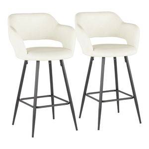 Margarite Contemporary Counter <b>Stool</b> Set of 2 Black Metal and Cream Faux <b>Leather</b> Modern Bar <b>Stools</b> - Product Image 1