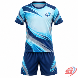 Ensemble de football personnalisé pour enfants, maillot et short Arctic Wave, sublimé, col en V, sans manches, séchage rapide, respirant, uniforme pour jeunes, 100% polyester - Product Image 1
